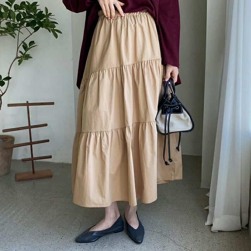 ダイアゴナルティアードスカート・全3色・b64404 レディース【sk】【韓国 ファッション ボトムス スカート ロング丈 ロン