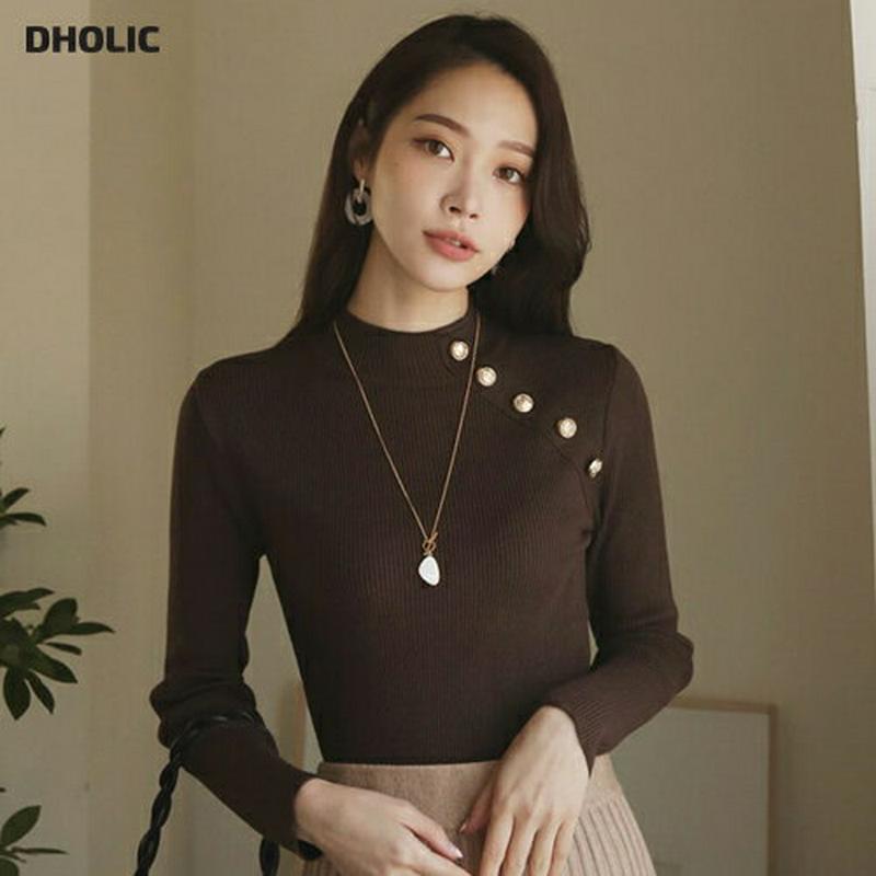 ハーフネックボタンニット・全5色・b64381 レディース【tops】【韓国 ファッション トップス ニット ニットトップス ロ