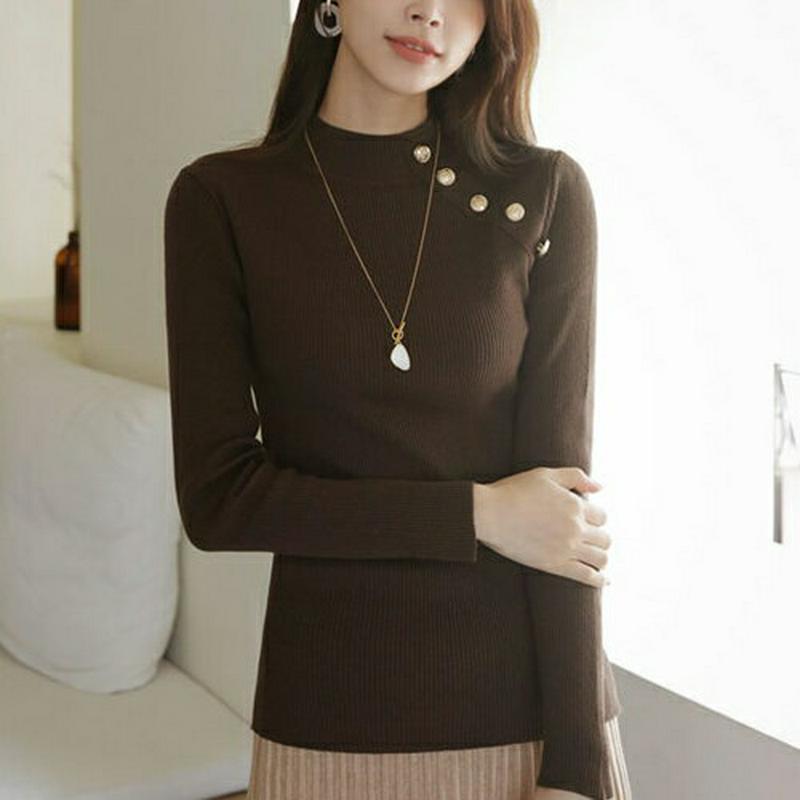 ハーフネックボタンニット・全5色・b64381 レディース【tops】【韓国 ファッション トップス ニット ニットトップス ロ