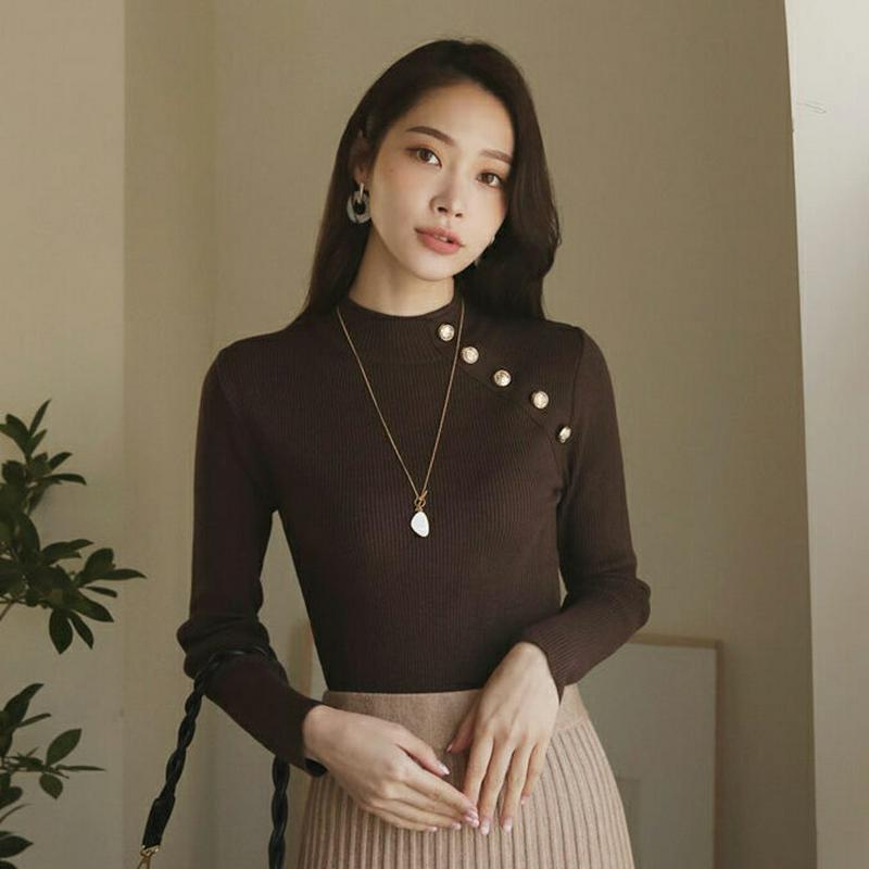 ハーフネックボタンニット・全5色・b64381 レディース【tops】【韓国 ファッション トップス ニット ニットトップス ロ