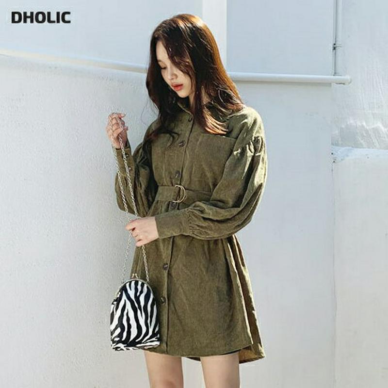 ベルト付コーデュロイシャツワンピース・全3色・b61308 レディース【ops】【韓国 ファッション ワンピース ミニ丈 ショー