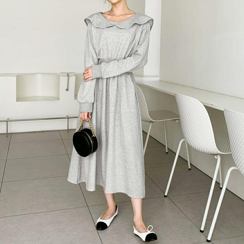 ラウンドカラーワンピース・全3色・b61289 レディース【ops】【韓国 ファッション ワンピース ロングワンピース ロングス