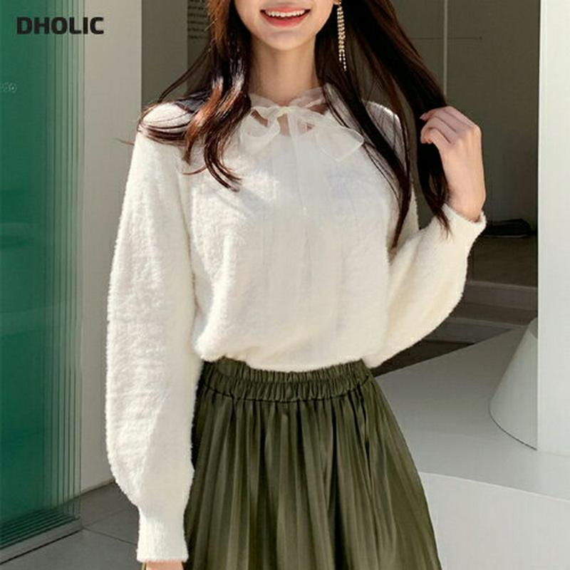 2WAYシアーリボンニット・全4色・b61306 レディース【tops】【韓国 ファッション トップス ニット ニットトップス 