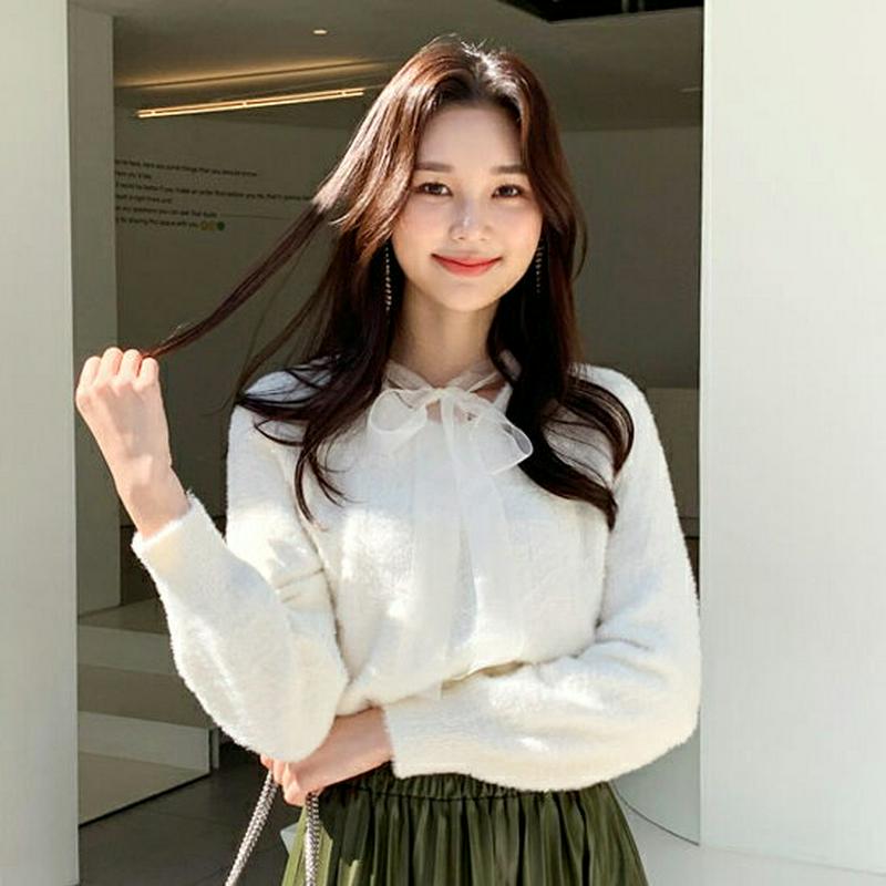 2WAYシアーリボンニット・全4色・b61306 レディース【tops】【韓国 ファッション トップス ニット ニットトップス 