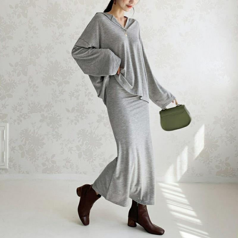 フーディ&フレアスカートSET・全3色・t61285 レディース【ops】【韓国 ファッション セットアップ setup フーデ