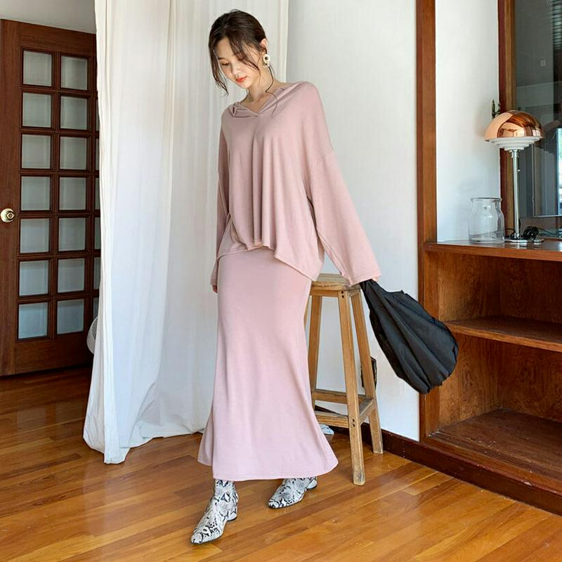 フーディ&フレアスカートSET・全3色・t61285 レディース【ops】【韓国 ファッション セットアップ setup フーデ