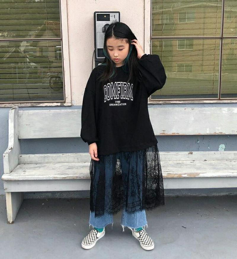 レタリングスウェットレースワンピース・u06264 キッズ【3~8才】【ops】【ワンピース 長袖 ロゴ レタリング スウェット