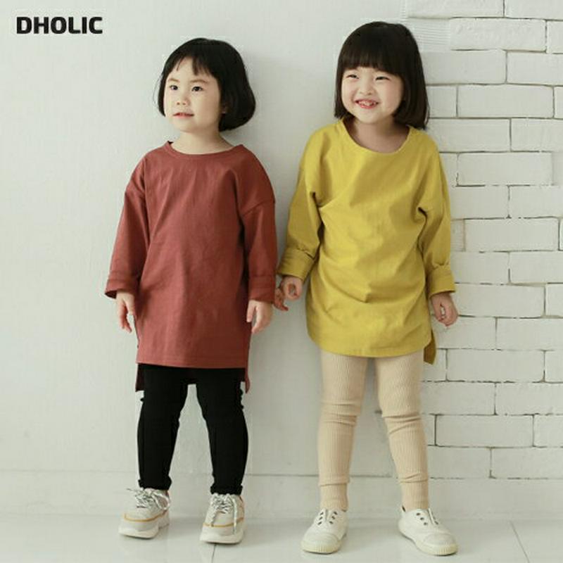 アンバランスヘム長袖Tシャツ・p006241 キッズ【3~8才】【tops】【トップス Tシャツ 長袖 ロンT 単色 無地 シンプル アンバランス カジュアル 無地T 女の子 男の子 春 秋 韓国 韓国子供服 子供 こども 子供服 こども服】【KIDS】