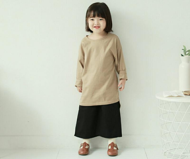 アンバランスヘム長袖Tシャツ・p006241 キッズ【3~8才】【tops】【トップス Tシャツ 長袖 ロンT 単色 無地 シンプル アンバランス カジュアル 無地T 女の子 男の子 春 秋 韓国 韓国子供服 子供 こども 子供服 こども服】【KIDS】