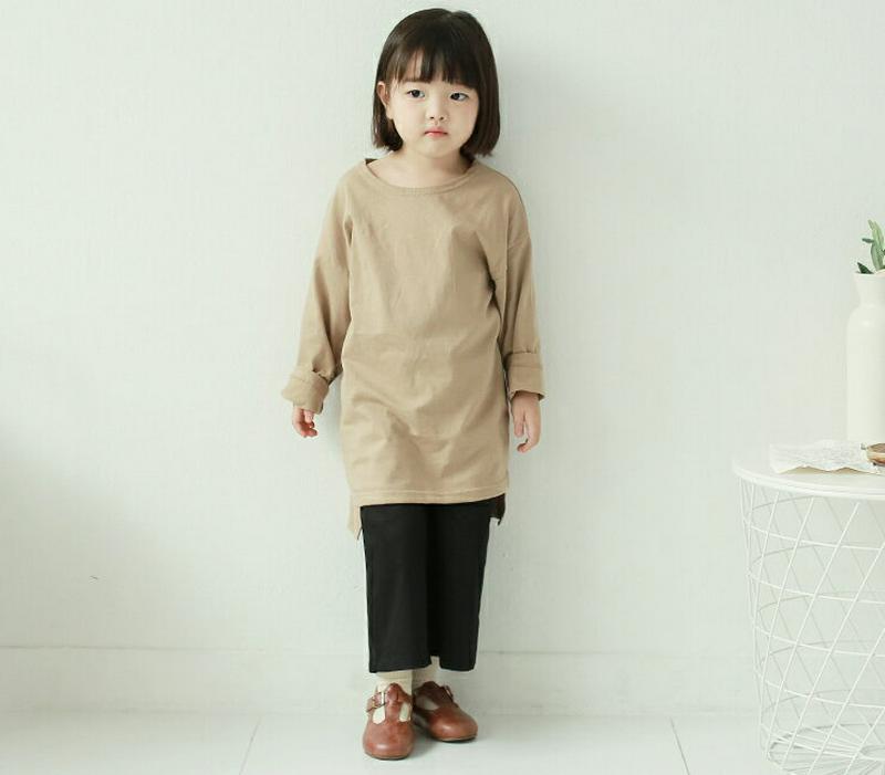 アンバランスヘム長袖Tシャツ・p006241 キッズ【3~8才】【tops】【トップス Tシャツ 長袖 ロンT 単色 無地 シンプル アンバランス カジュアル 無地T 女の子 男の子 春 秋 韓国 韓国子供服 子供 こども 子供服 こども服】【KIDS】