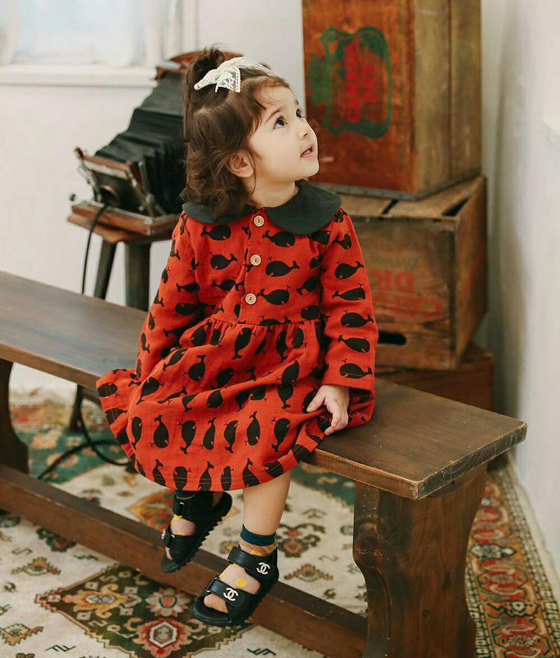 whaleラウンドカラーワンピース・u06275 キッズ【3~8才】【ops】【ワンピース ロング ロングワンピース 長袖 クジ