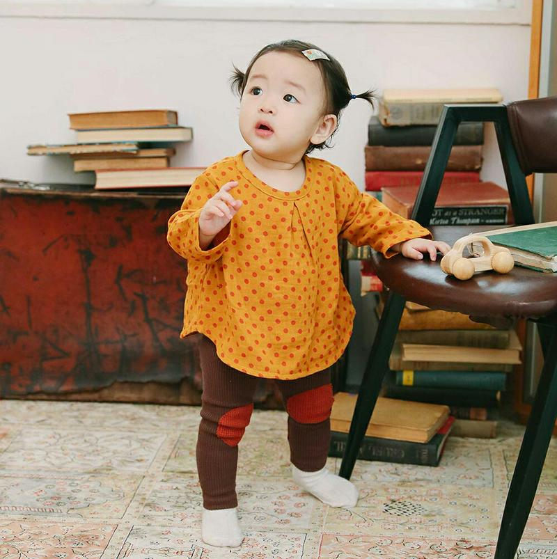 タックネックドット柄Tシャツ・u06258 キッズ【3~8才】【tops】【トップス Tシャツ 長袖 ロンT ドット 柄 タック