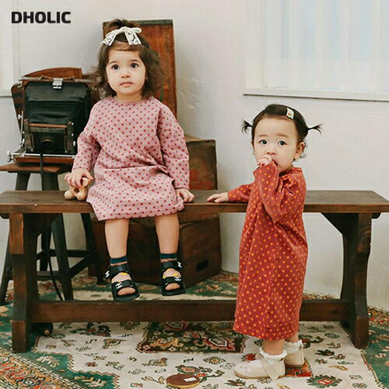 ドット柄ワンピース・u06272 キッズ【3~8才】【ops】【ワンピース ロング ロングワンピース 長袖 ドット 柄 可愛い 