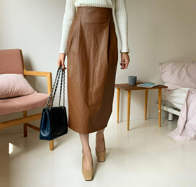 【新作10%OFF】タックレザー調スカート・全3色・b56958 レディース【sk】【韓国 ファッション ボトムス スカート ロ