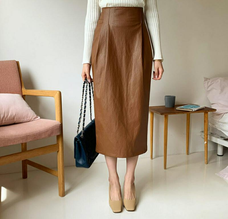 【新作10%OFF】タックレザー調スカート・全3色・b56958 レディース【sk】【韓国 ファッション ボトムス スカート ロ