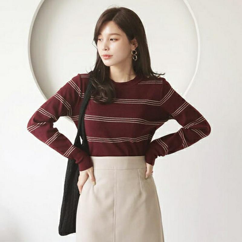 【新作10%OFF】ボタンボーダーニット・全3色・b64446 レディース【tops】【韓国 ファッション トップス ニット ニ