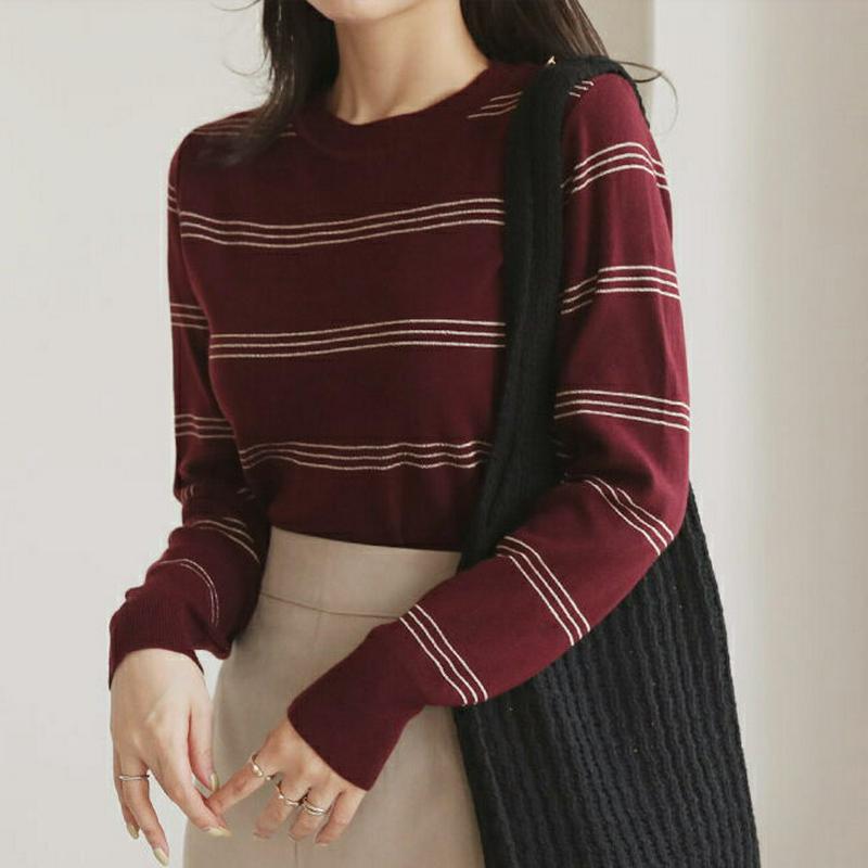 【新作10%OFF】ボタンボーダーニット・全3色・b64446 レディース【tops】【韓国 ファッション トップス ニット ニ