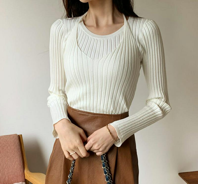 【新作10%OFF】リブスリーブレス&ニットSET・全4色・t56956 レディース【tops】【韓国 ファッション トップス 