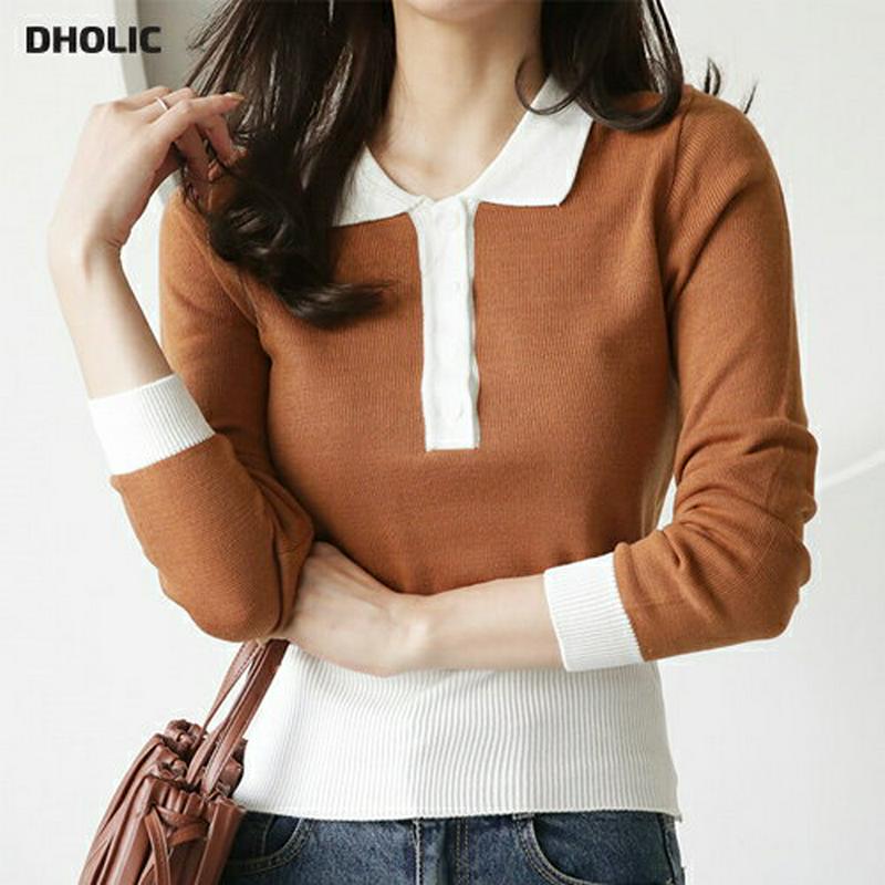 【新作10%OFF】カラー配色ボタンニット・全4色・t64448 レディース【tops】【韓国 ファッション トップス ニット 