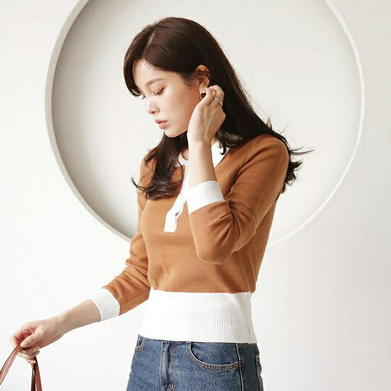 【新作10%OFF】カラー配色ボタンニット・全4色・t64448 レディース【tops】【韓国 ファッション トップス ニット 