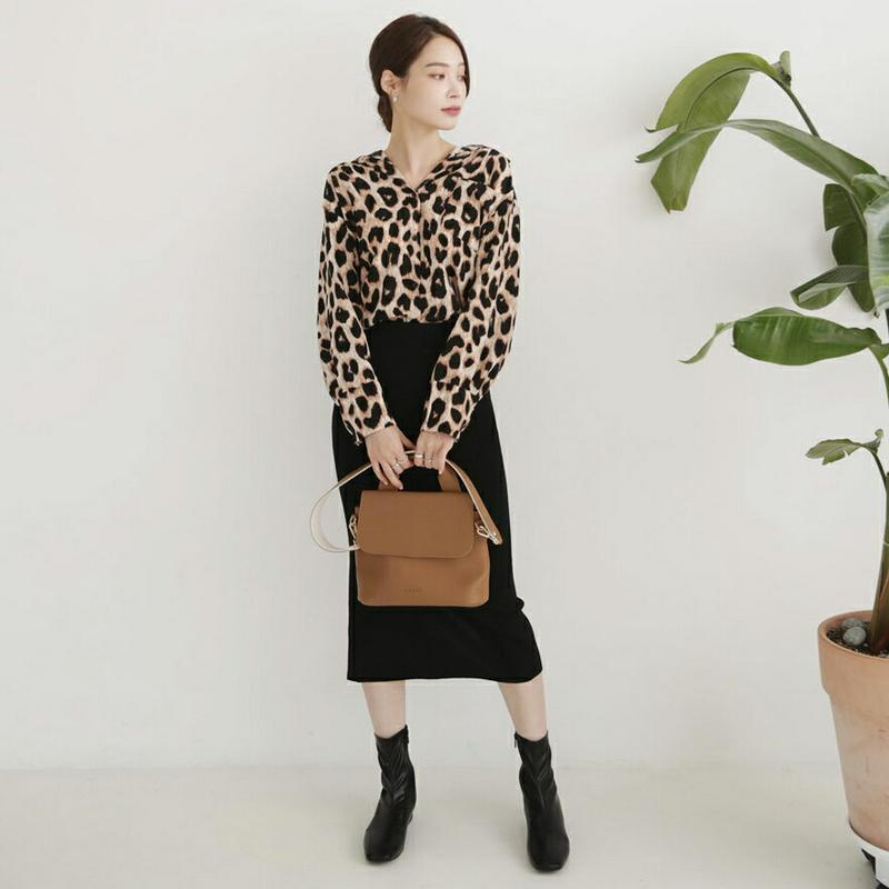 【新作10%OFF】レオパードブラウス&スカートSET・全1色・b64463 レディース【ops】【韓国 ファッション セットア