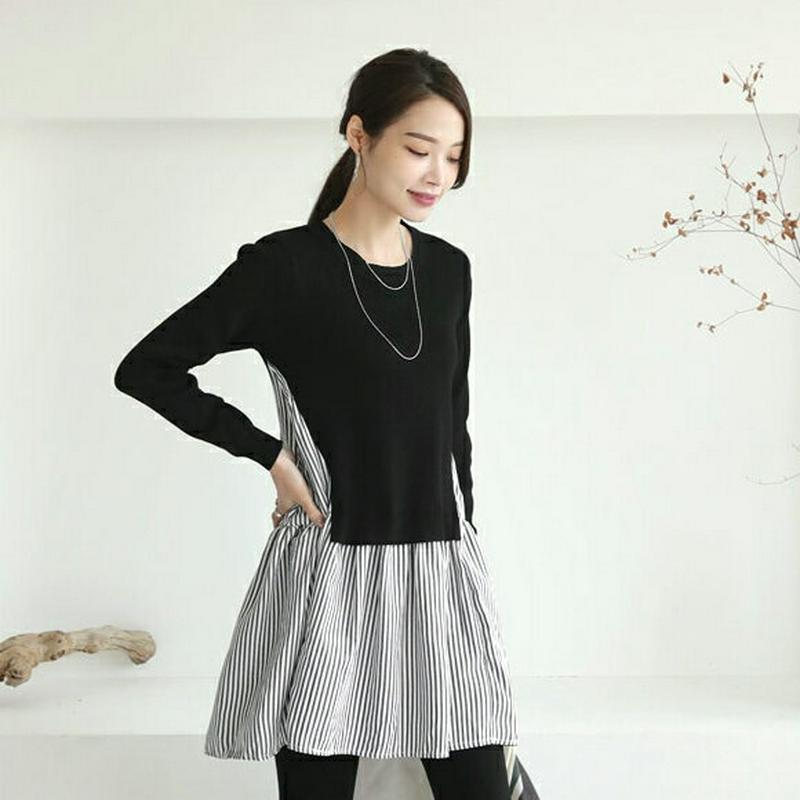 【新作10%OFF】ストライプコントラストニット・全2色・t64451 レディース【tops】【韓国 ファッション トップス ニ
