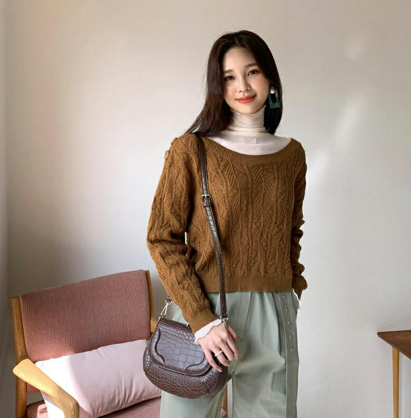 【新作10%OFF】ショルダーボタンニット・全3色・b56968 レディース【tops】【韓国 ファッション トップス ニット 