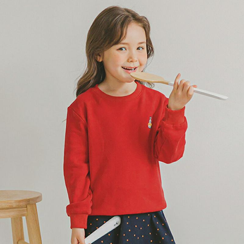 ラビットポイントスウェット(レッド)・p006370 キッズ【3~8才】【tops】【トップス スウェット トレーナー 長袖 うさぎ ウサギ カジュアル ラフ 女の子 男の子 春 秋 冬 韓国 韓国子供服 子供 こども 子供服 こども服】【KIDS】