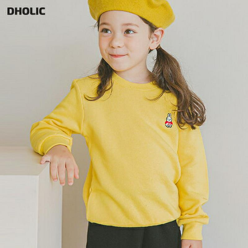 ラビットポイントスウェット(イエロー)・p006359 キッズ【3~8才】【tops】【トップス スウェット トレーナー 長袖 うさぎ ウサギ カジュアル ラフ 女の子 男の子 春 秋 冬 韓国 韓国子供服 子供 こども 子供服 こども服】【KIDS】