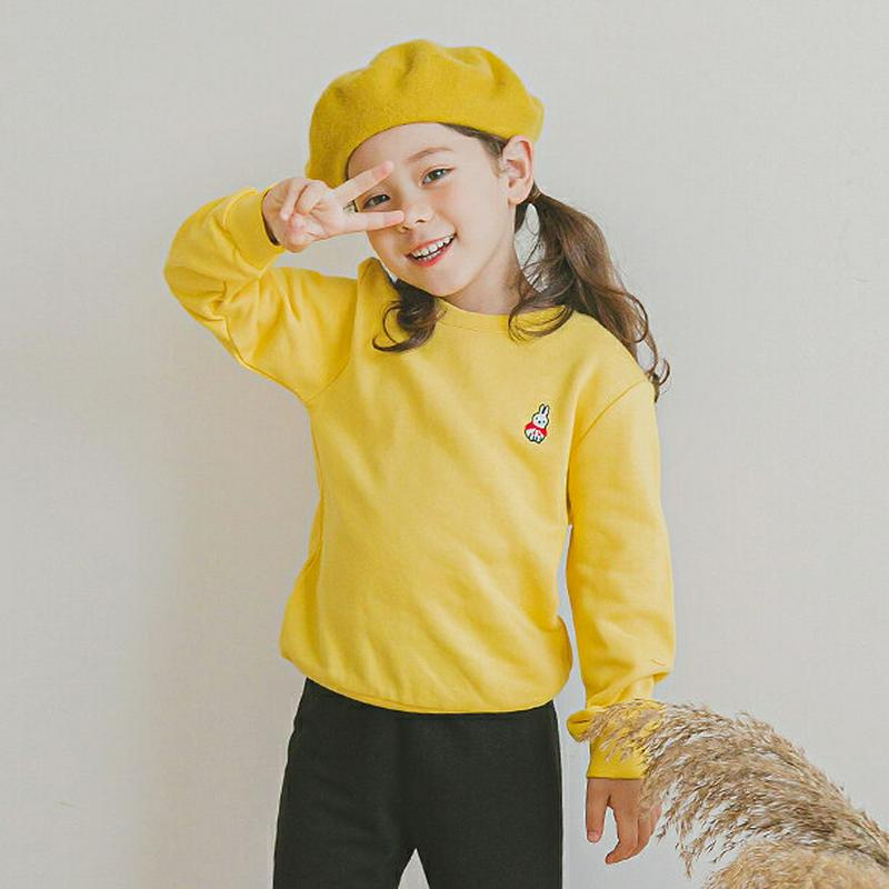 ラビットポイントスウェット(イエロー)・p006359 キッズ【3~8才】【tops】【トップス スウェット トレーナー 長袖 うさぎ ウサギ カジュアル ラフ 女の子 男の子 春 秋 冬 韓国 韓国子供服 子供 こども 子供服 こども服】【KIDS】