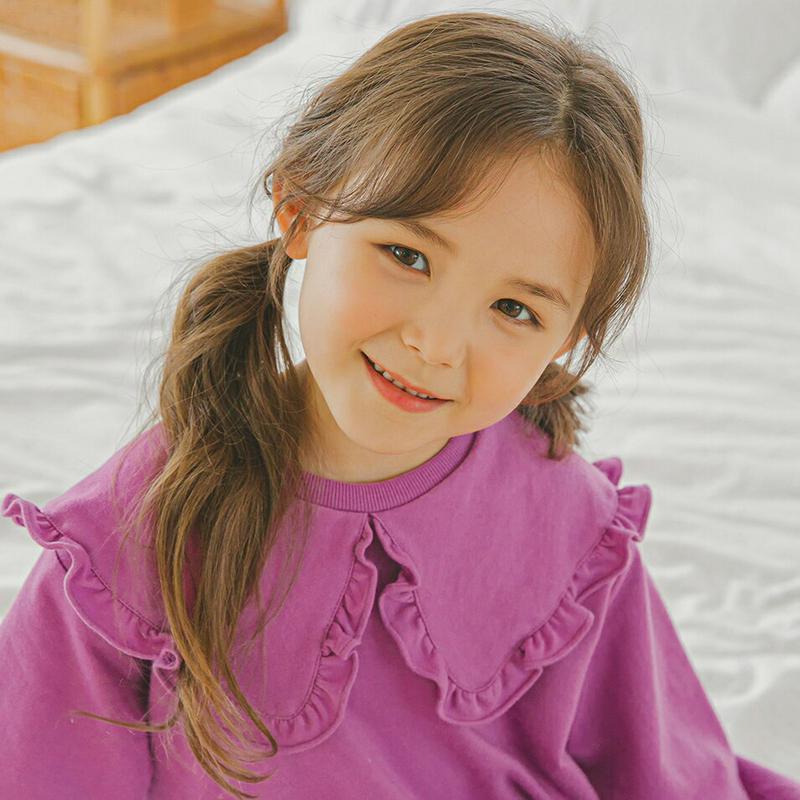 フリルカラーロングスウェット(パープル)・p006365 キッズ【3~8才】【tops】【トップス スウェット トレーナー ロング フリル ガーリー 可愛い かわいい 単色 春 秋 冬 女の子 韓国 韓国子供服 子供 こども 子供服 こども服】【KIDS】