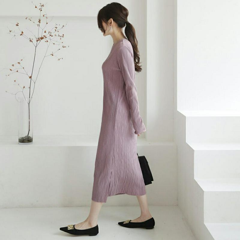 【新作10%OFF】ラウンドプリーツワンピース・全5色・b64460 レディース【ops】【韓国 ファッション ワンピース ロン