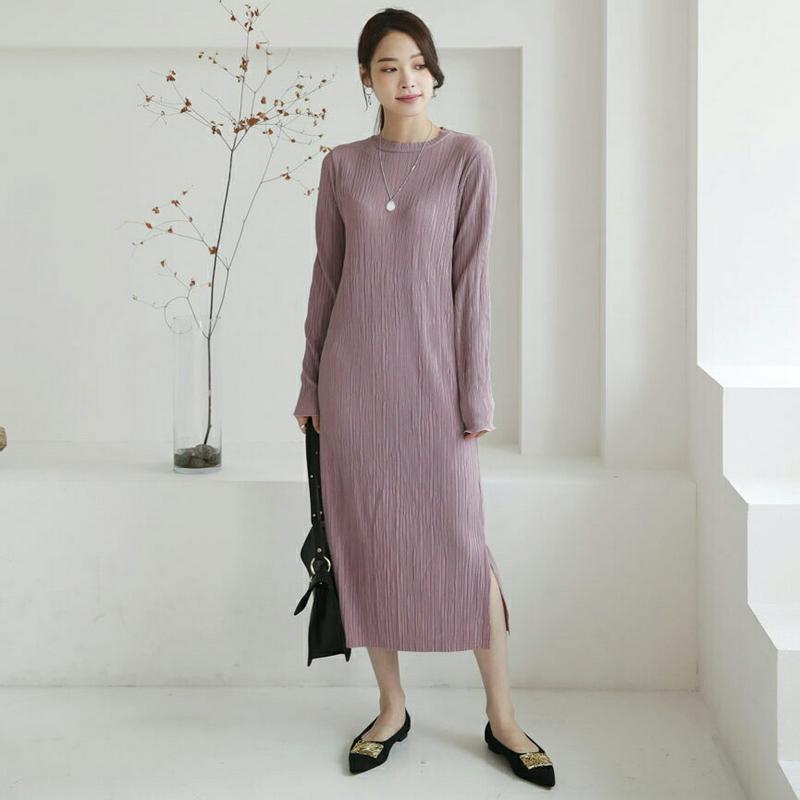 【新作10%OFF】ラウンドプリーツワンピース・全5色・b64460 レディース【ops】【韓国 ファッション ワンピース ロン