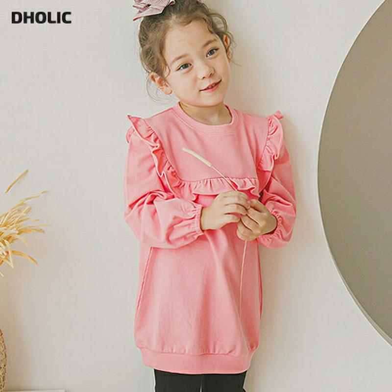 フリルボックススウェット(ピンク)・p006363 キッズ【3~8才】【tops】【トップス スウェット トレーナー 長袖 フリル ガーリー 単色 シンプル 可愛い かわいい 女の子 春 秋 韓国 韓国子供服 子供 こども 子供服 こども服】【KIDS】