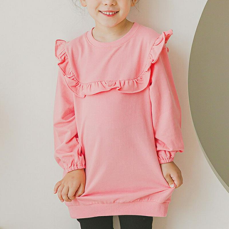 フリルボックススウェット(ピンク)・p006363 キッズ【3~8才】【tops】【トップス スウェット トレーナー 長袖 フリル ガーリー 単色 シンプル 可愛い かわいい 女の子 春 秋 韓国 韓国子供服 子供 こども 子供服 こども服】【KIDS】