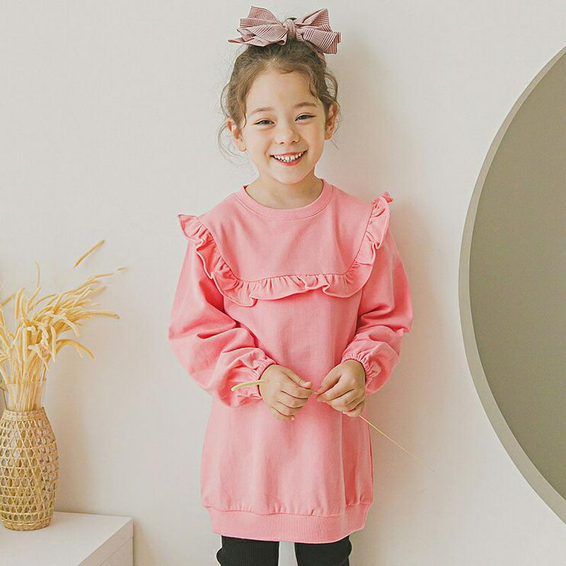 フリルボックススウェット(ピンク)・p006363 キッズ【3~8才】【tops】【トップス スウェット トレーナー 長袖 フリル ガーリー 単色 シンプル 可愛い かわいい 女の子 春 秋 韓国 韓国子供服 子供 こども 子供服 こども服】【KIDS】