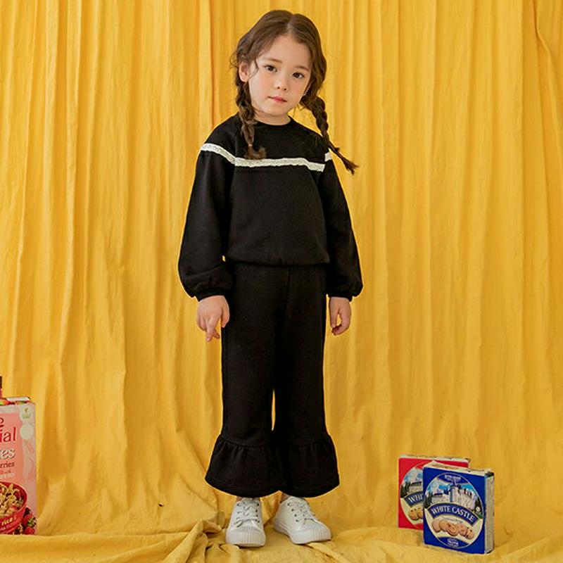 【新作10%OFF】レースラインスウェット&パンツSET(ブラック)・p005899 キッズ【3~8才】【set】【セットアップ