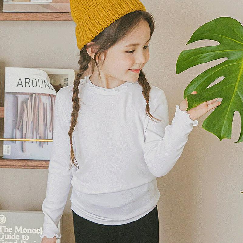 ウェーブ長袖Tシャツ(ホワイト)・p005757 キッズ【3~8才】【tops】【トップス Tシャツ 長袖 ロンT ウェーブ 単色 シンプル カジュアル 女の子 春 秋 韓国 韓国子供服 子供 こども 子供服 こども服】【KIDS】