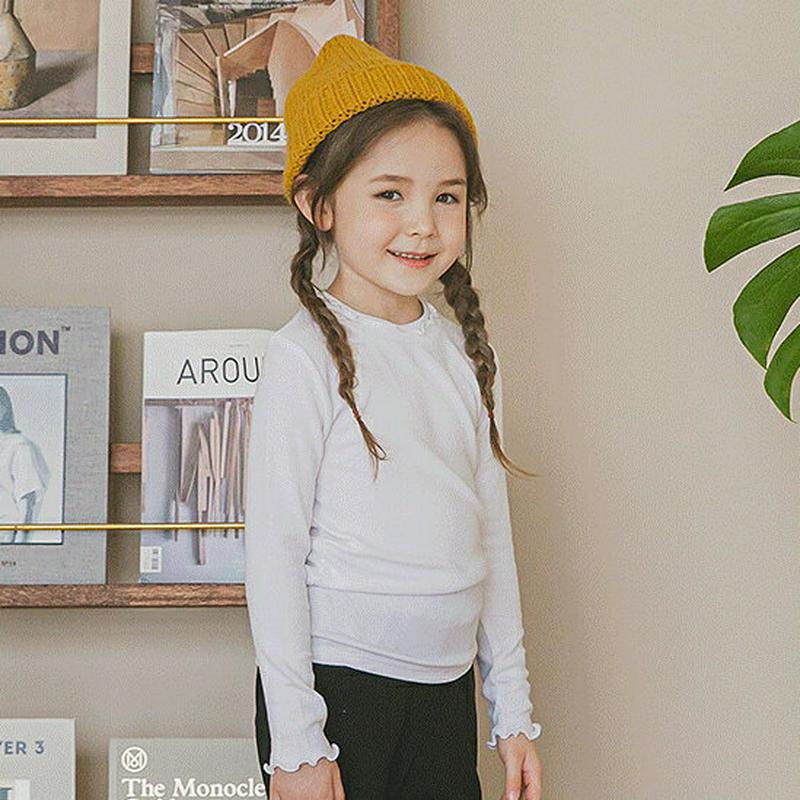 ウェーブ長袖Tシャツ(ホワイト)・p005757 キッズ【3~8才】【tops】【トップス Tシャツ 長袖 ロンT ウェーブ 単色 シンプル カジュアル 女の子 春 秋 韓国 韓国子供服 子供 こども 子供服 こども服】【KIDS】