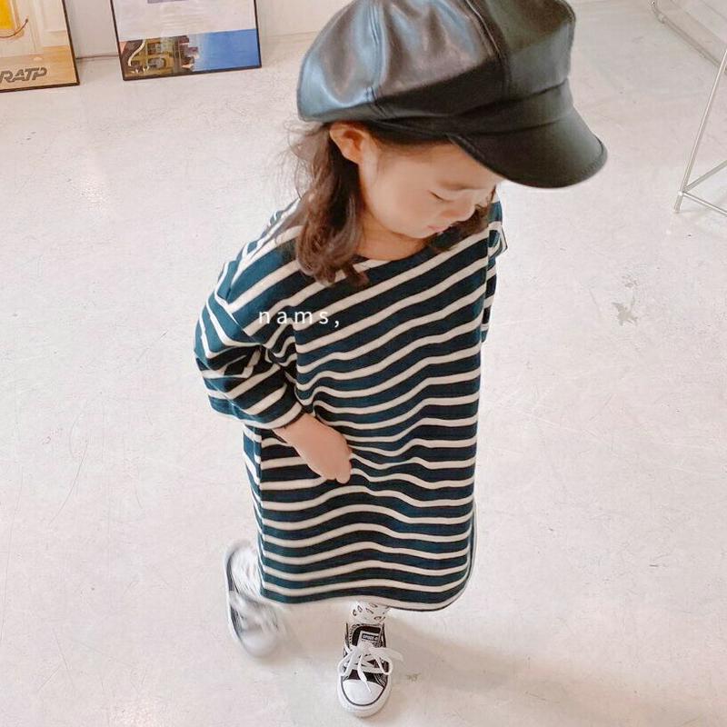 【新作10%OFF】ボーダーシャツワンピース・u06003 キッズ【3~8才】【ops】【ワンピース 七分丈 七分袖 7分丈 7