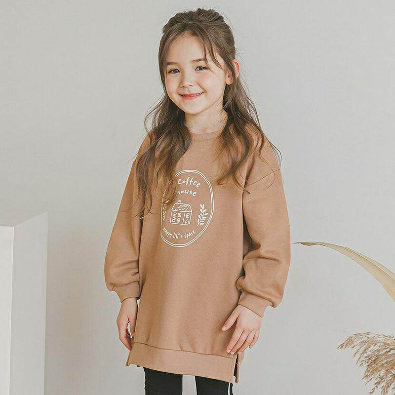 coffeeロゴロングスウェット(ベージュ)・p006375 キッズ【3~8才】【tops】【トップス スウェット トレーナー 長袖 ロゴ カジュアル ラフ ゆったり 女の子 男の子 春 秋 韓国 韓国子供服 子供 こども 子供服 こども服】【KIDS】