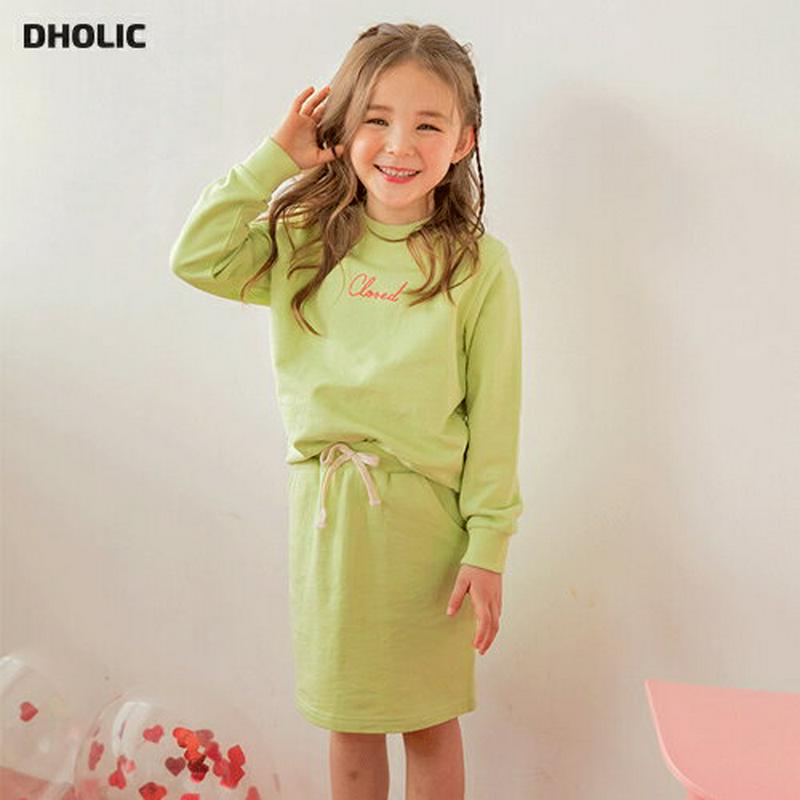 【新作10%OFF】英字スウェット&スカートSET(グリーン)・p006231 キッズ【3~8才】【set】【セットアップ se