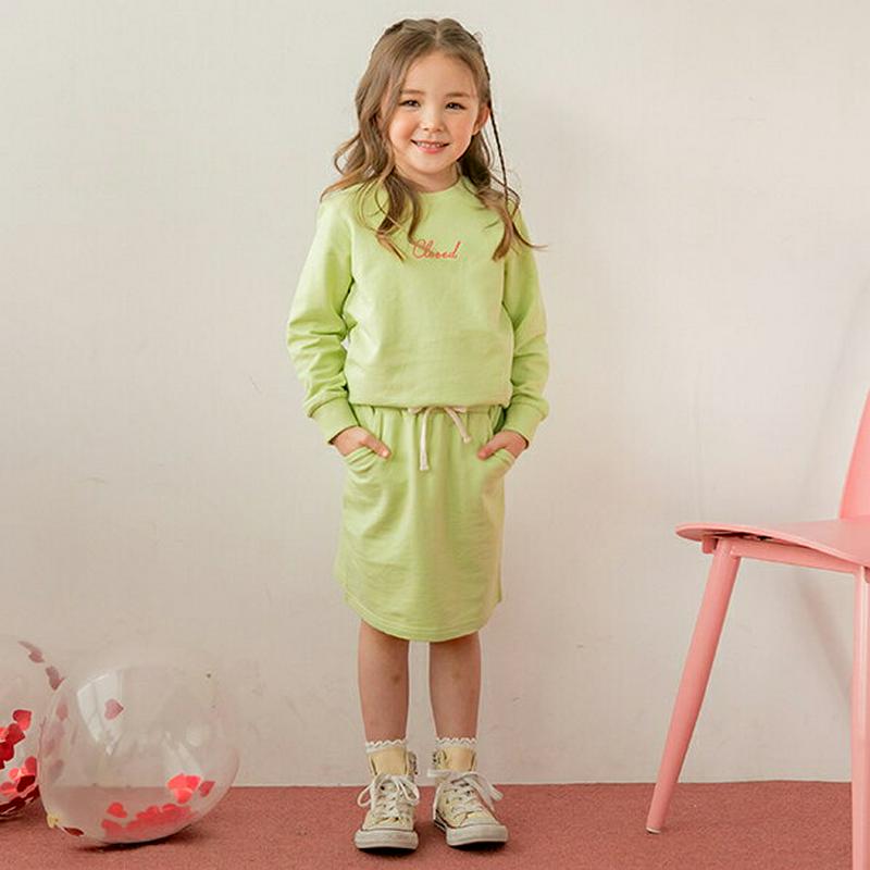 【新作10%OFF】英字スウェット&スカートSET(グリーン)・p006231 キッズ【3~8才】【set】【セットアップ se