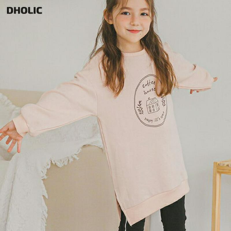 coffeeロゴロングスウェット(ピンク)・p006366 キッズ【3~8才】【tops】【トップス スウェット トレーナー 長袖 ロゴ カジュアル ラフ ゆったり 女の子 春 秋 韓国 韓国子供服 子供 こども 子供服 こども服】【KIDS】