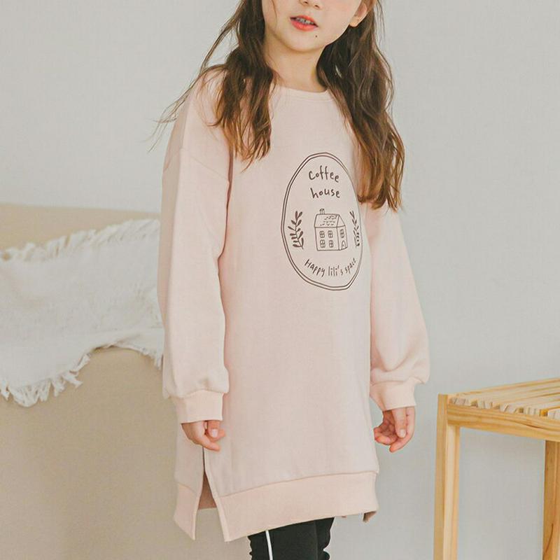 coffeeロゴロングスウェット(ピンク)・p006366 キッズ【3~8才】【tops】【トップス スウェット トレーナー 長袖 ロゴ カジュアル ラフ ゆったり 女の子 春 秋 韓国 韓国子供服 子供 こども 子供服 こども服】【KIDS】