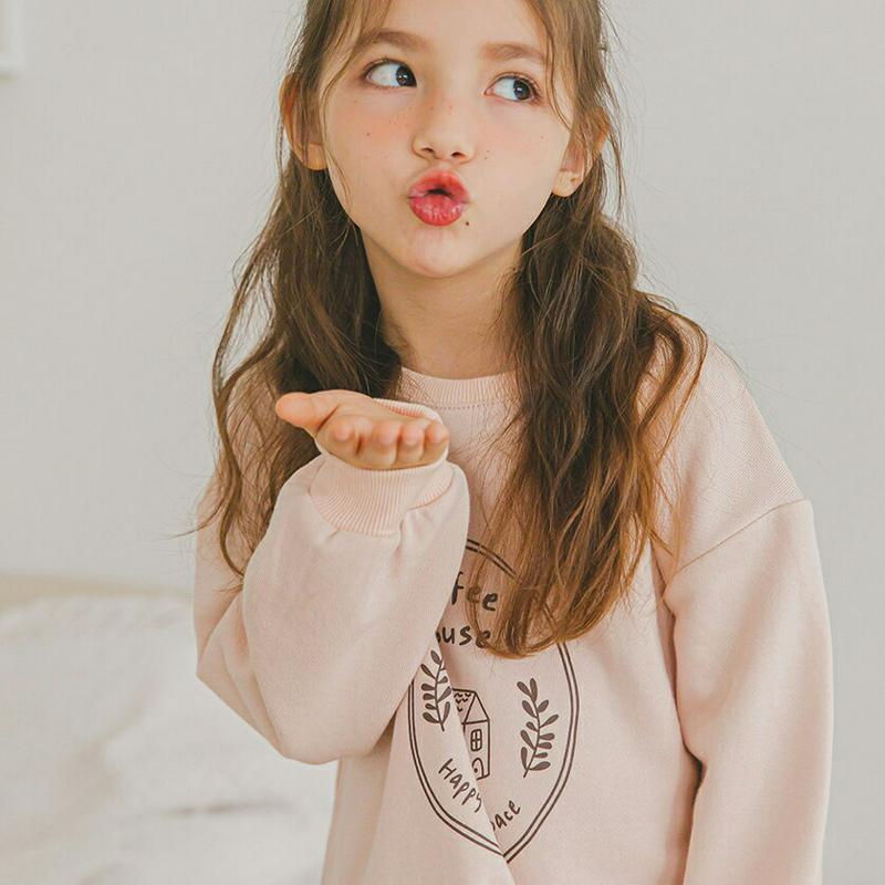 coffeeロゴロングスウェット(ピンク)・p006366 キッズ【3~8才】【tops】【トップス スウェット トレーナー 長袖 ロゴ カジュアル ラフ ゆったり 女の子 春 秋 韓国 韓国子供服 子供 こども 子供服 こども服】【KIDS】