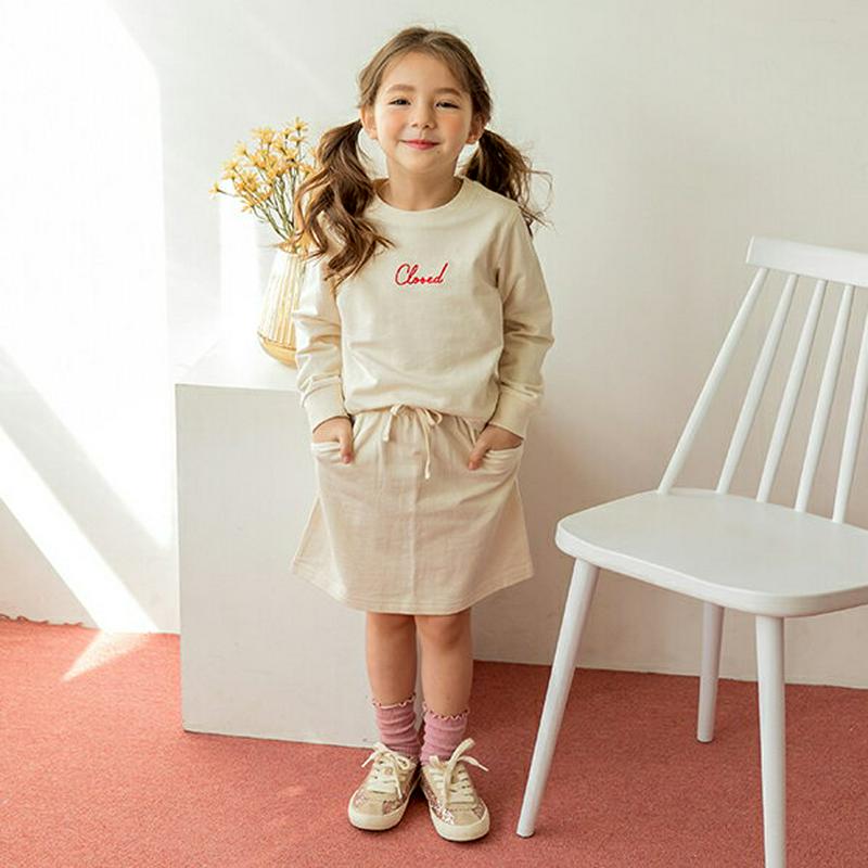 【新作10%OFF】英字スウェット&スカートSET(クリーム)・p006233 キッズ【3~8才】【set】【セットアップ se