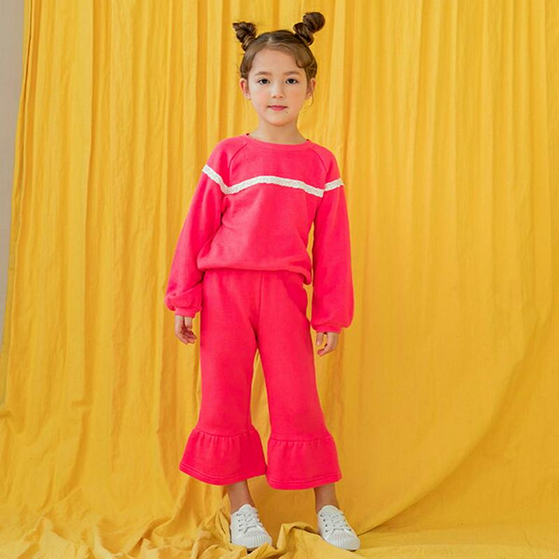 【新作10%OFF】レースラインスウェット&パンツSET(ピンク)・p005898 キッズ【3~8才】【set】【セットアップ 