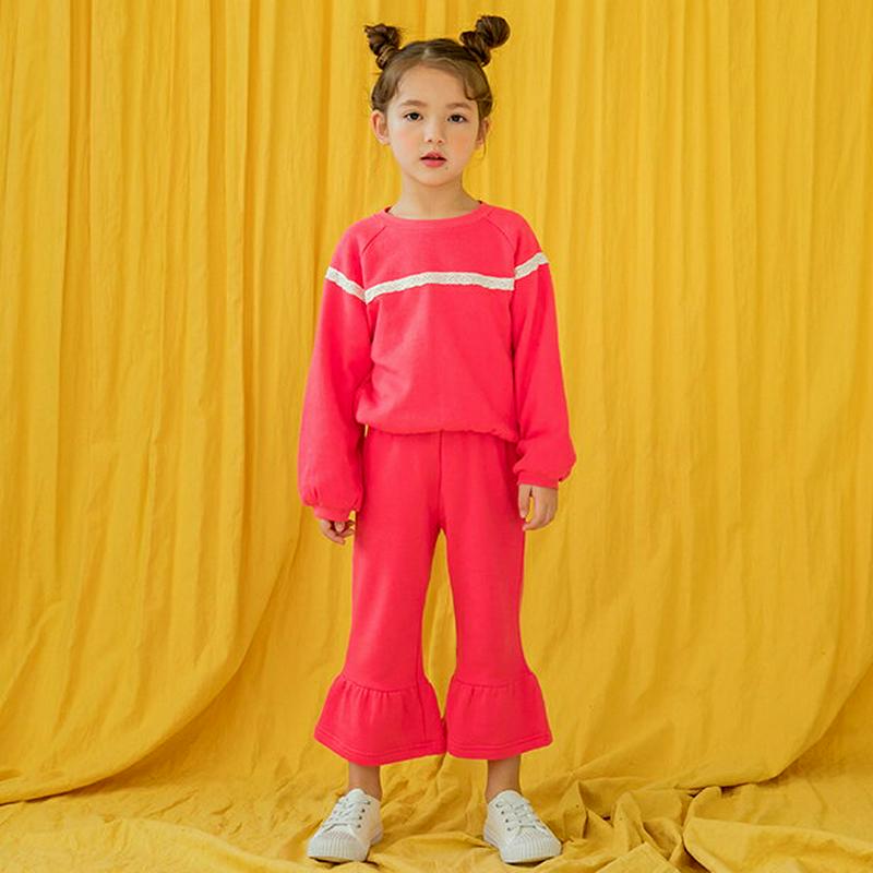 【新作10%OFF】レースラインスウェット&パンツSET(ピンク)・p005898 キッズ【3~8才】【set】【セットアップ 