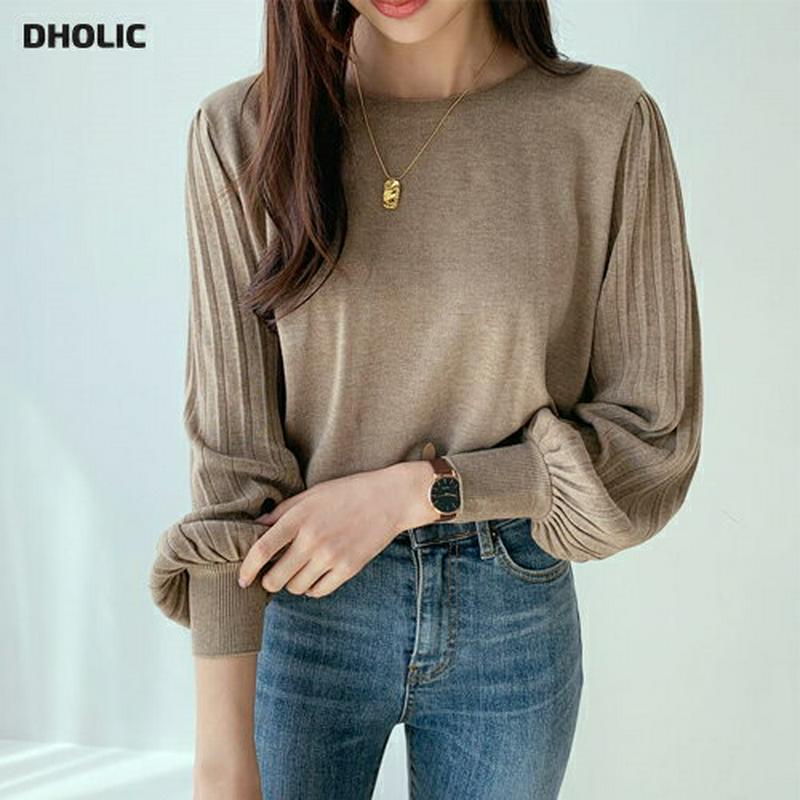 ≪人気商品再入荷≫プリーツスリーブニット・全5色・b60816 レディース【tops】 韓国ファッション トップス ニット ニットトップス プリーツ プリーツスリーブ 長袖 ラウンドネック シンプル ラフ プルオーバー 単色 無地 秋 冬 年上